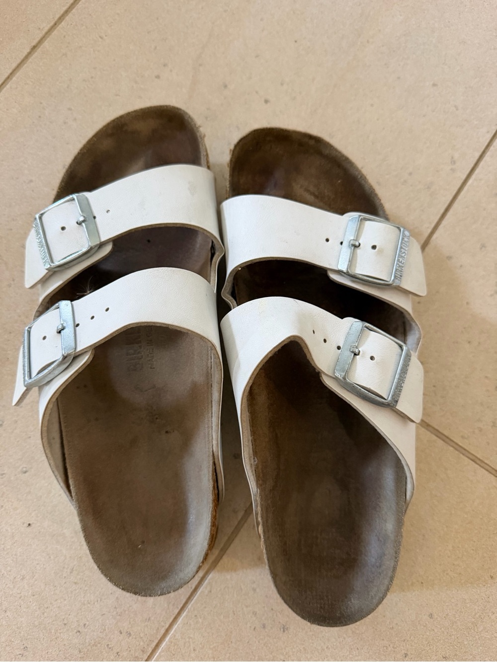 Birkenstock White Double-Buckle Slide Sandals